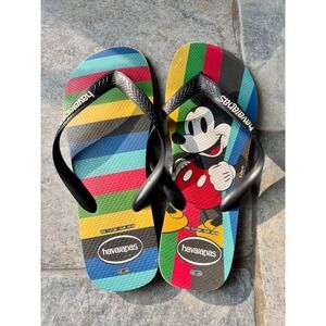 Havaianas Disney Mickey Mouse Flip Flops‎ USA 11/12M EUR 45/46 Rainbow Striped